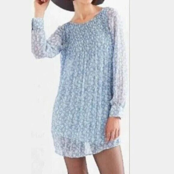 URBANOUTFITTERS Kimchi Dress Size XSmall Blue Light Blue Floral Open Back - Picture 1 of 7